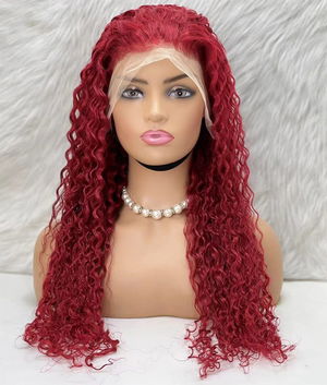 Real Hair Front Lace Tulle Wig / Water Wavy Look / Red 70/75cm