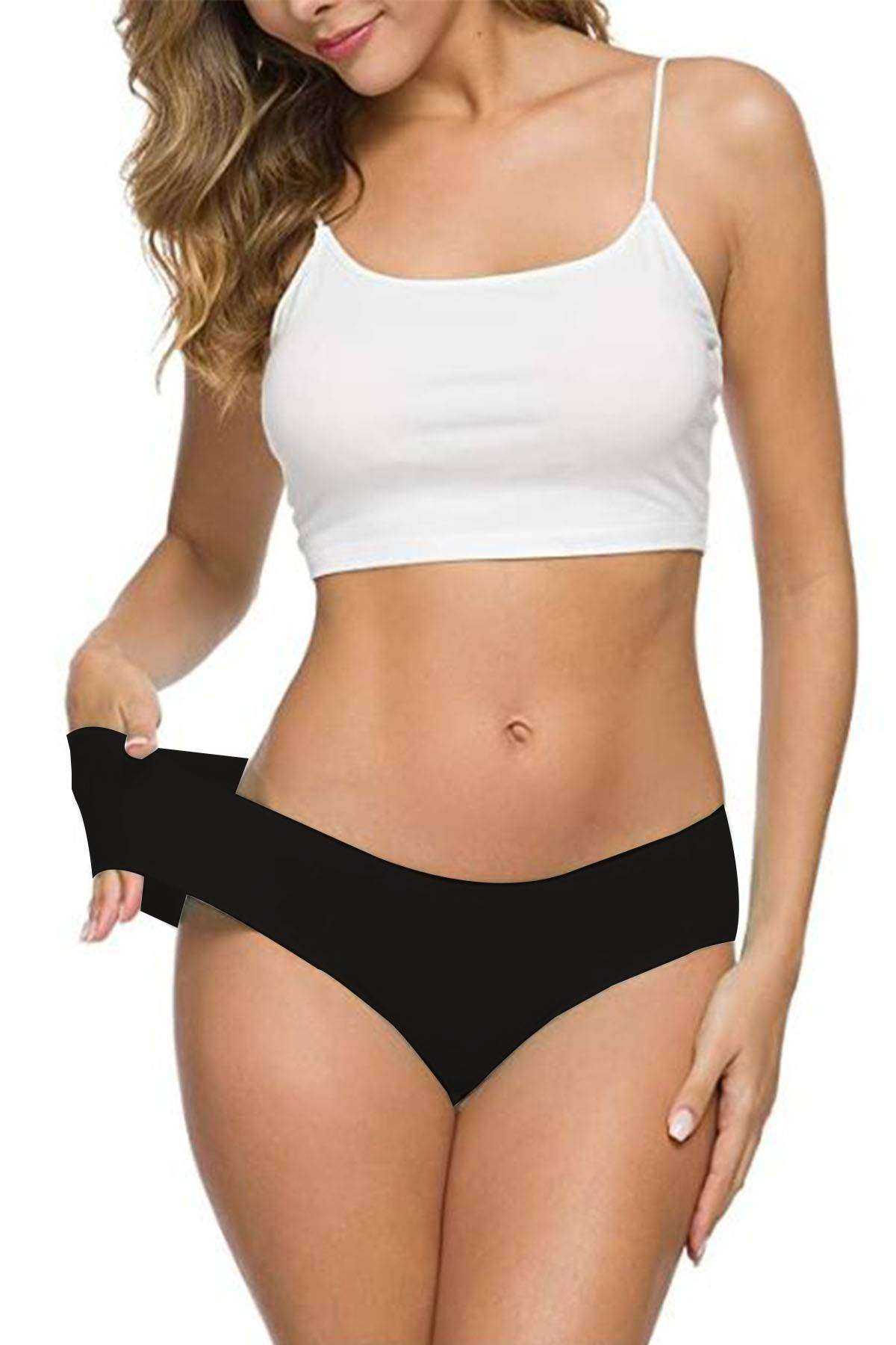 5Pcs Women's Seamless Laser Cut Stretchy Non-marking Panties Black