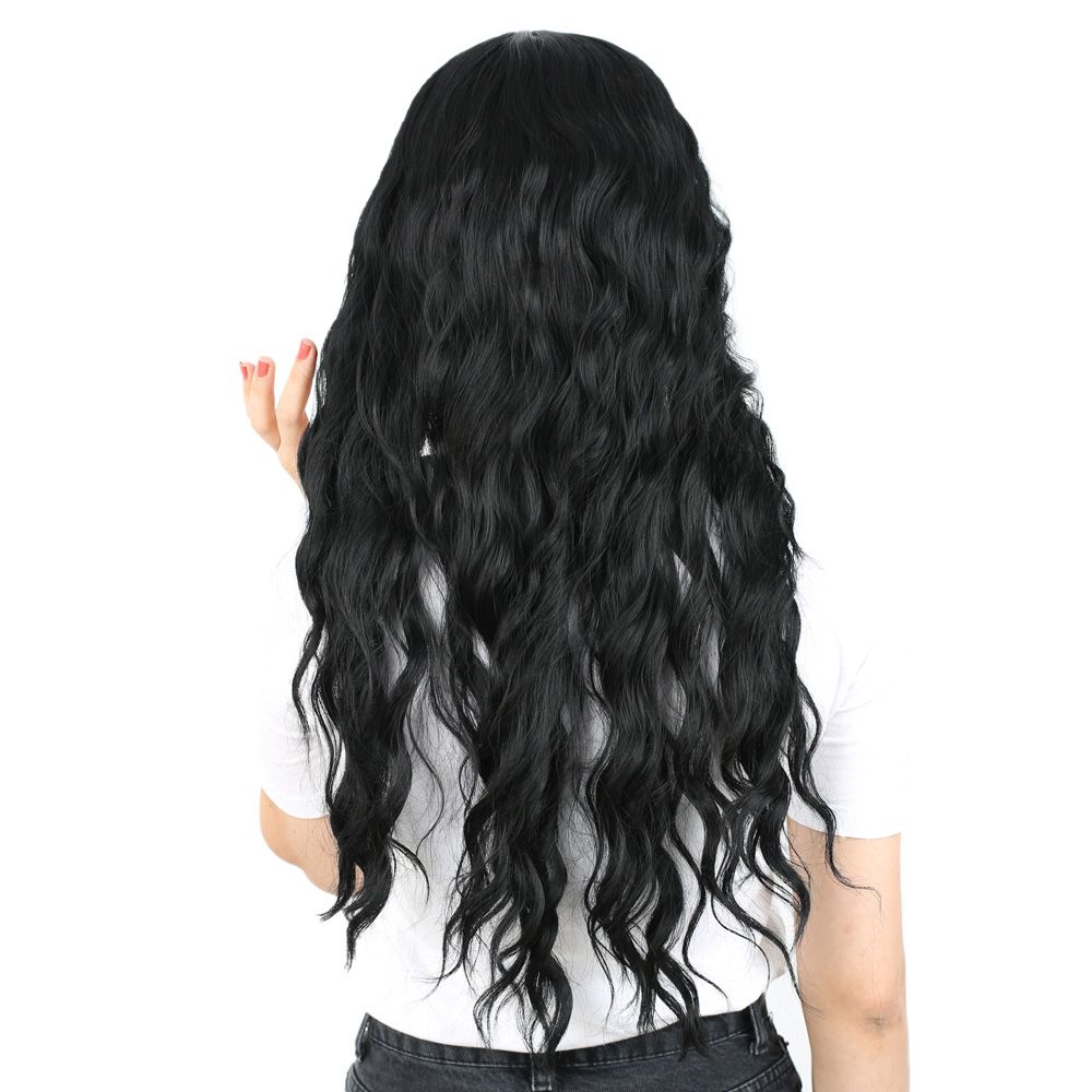 Kanekalon Fiber Synthetic Wig with Special Bangs Long Water Wavy Look / Black