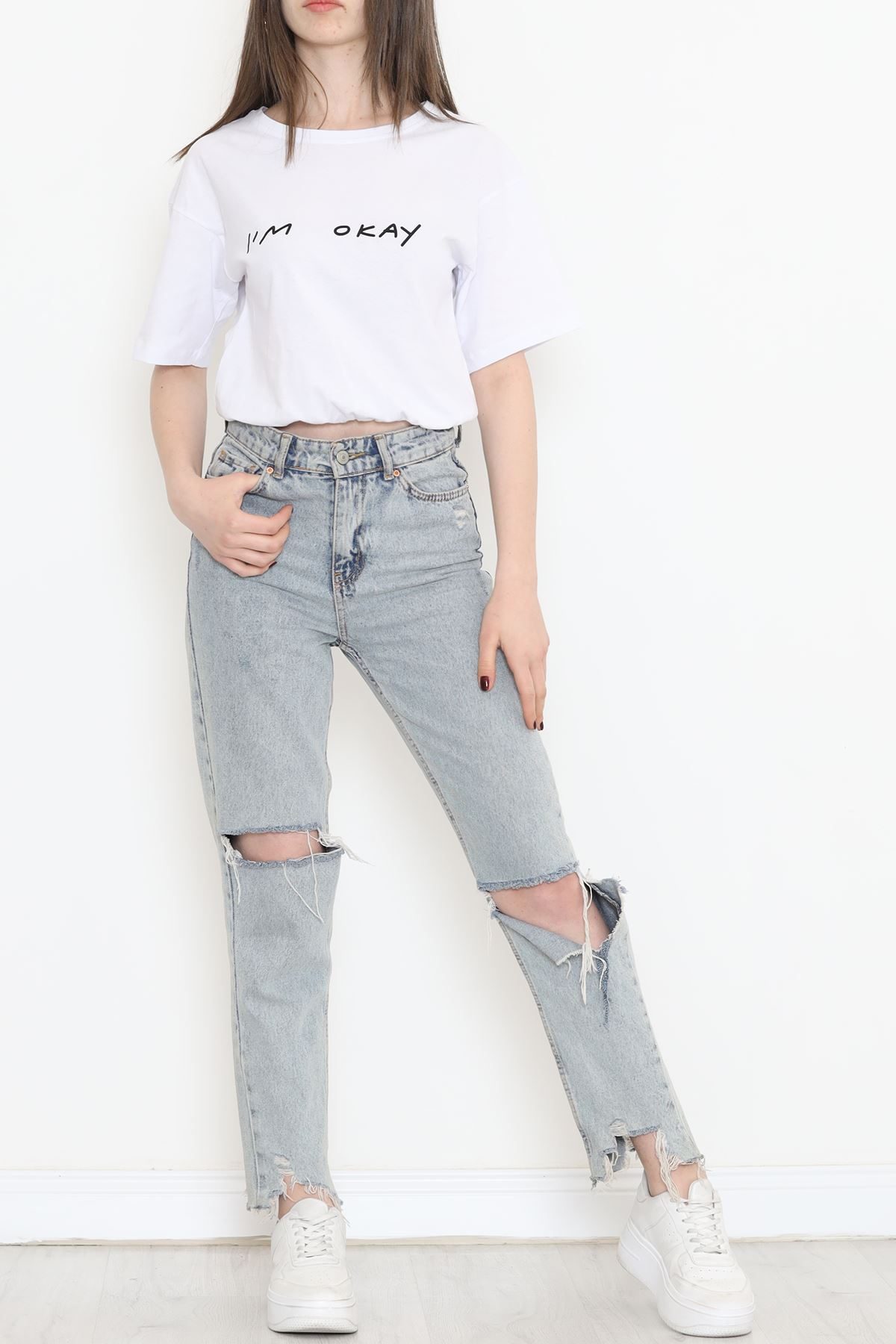 Crop T-shirt with Elastic Waist White