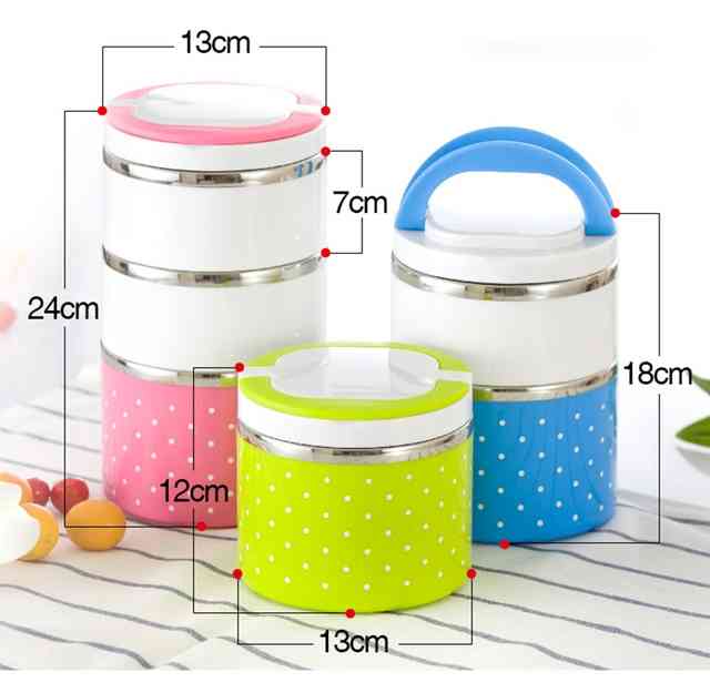 Food Thermos 3-Piece Lunch Box with Handle - Hiper 3 Layers Food Thermos