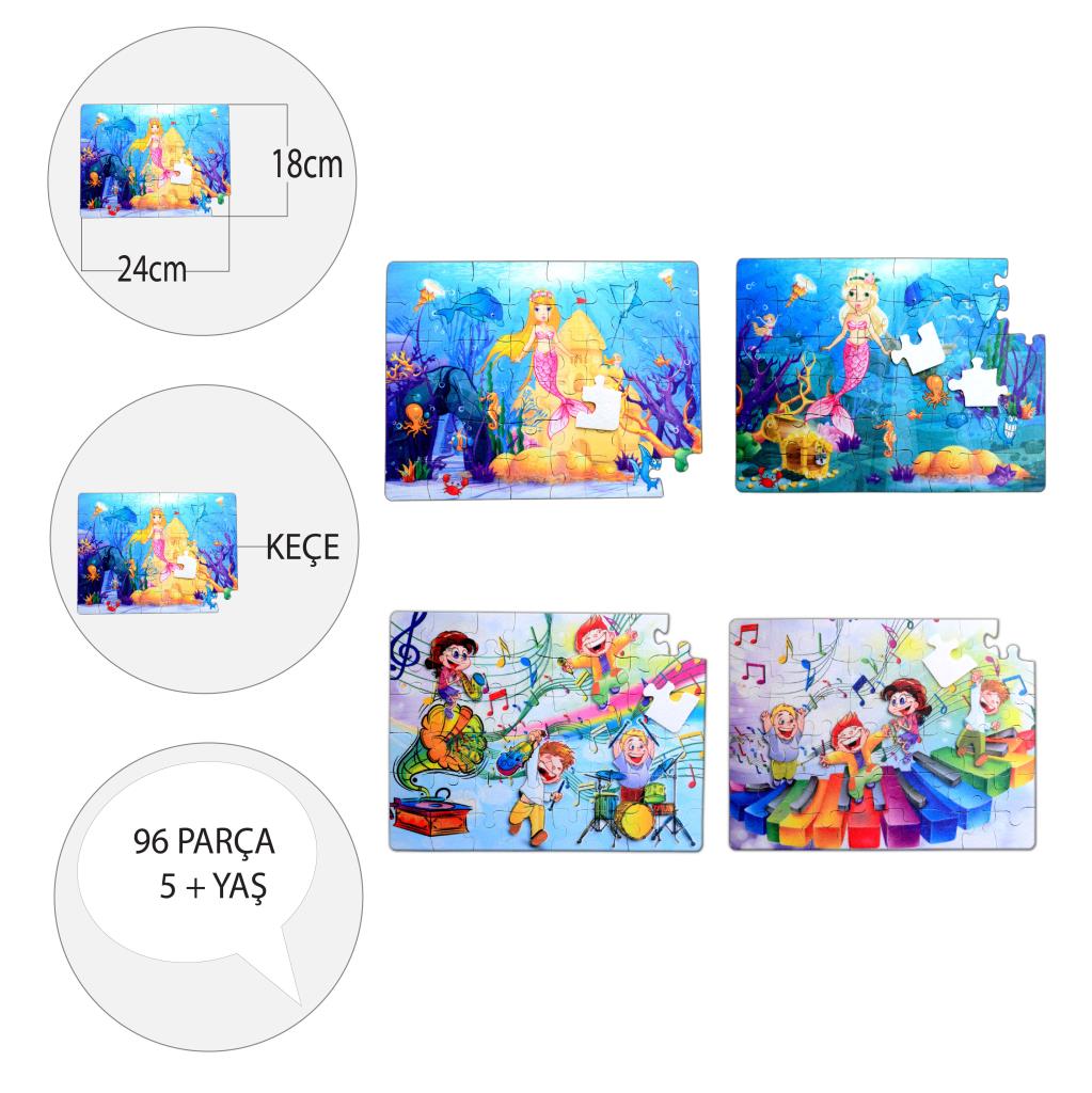 4 Set - 96 Piece Music and Mermaid 5+ Felt Jigsaw Puzzle - 5 Year Old Puzzle