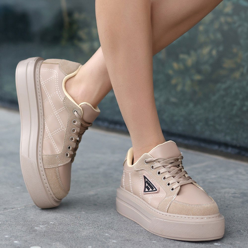 Nude Skin Lace-up Sneakers