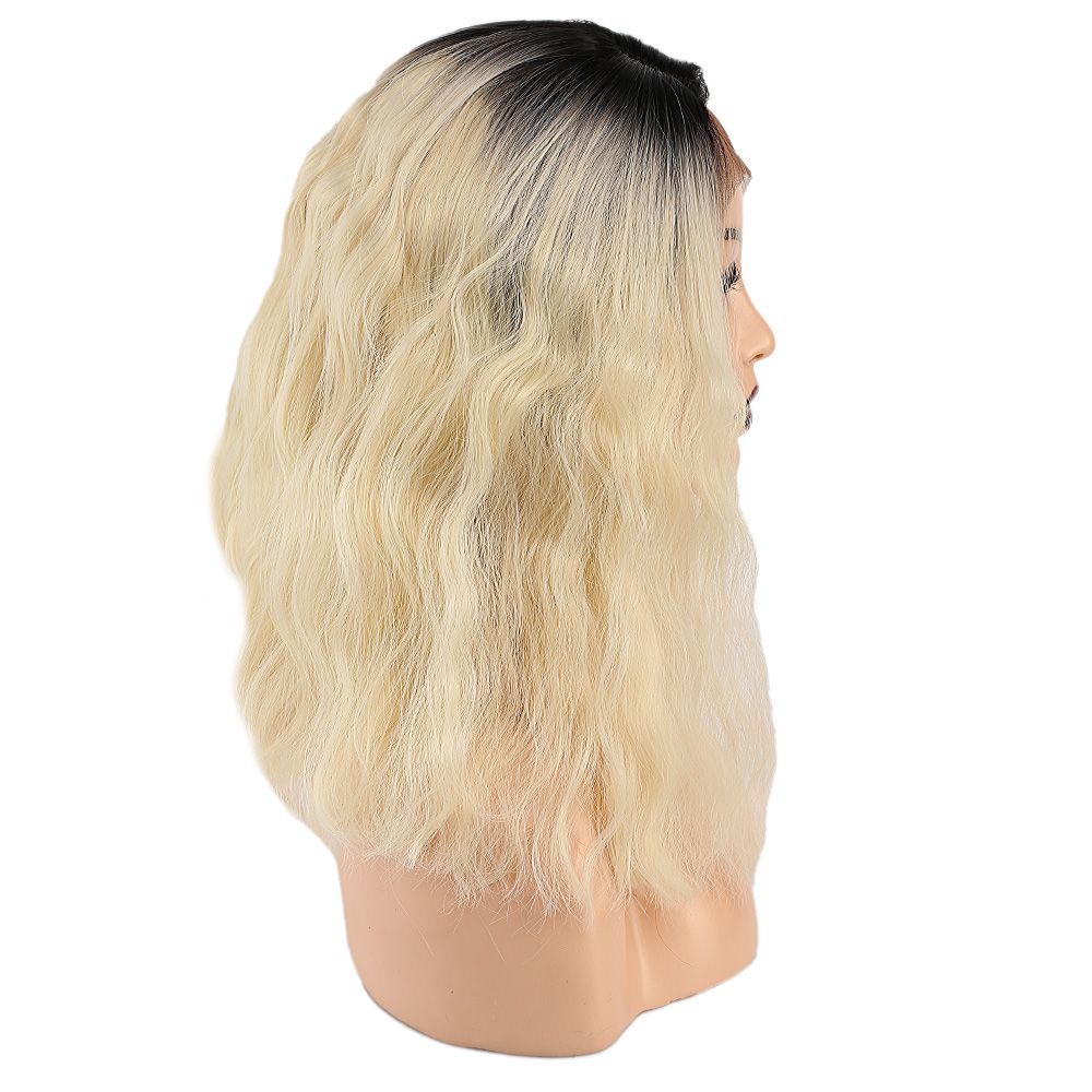 Kanekalon Fiber Synthetic Wavy Short Tulle Wig / Coffee Platinum Ombré