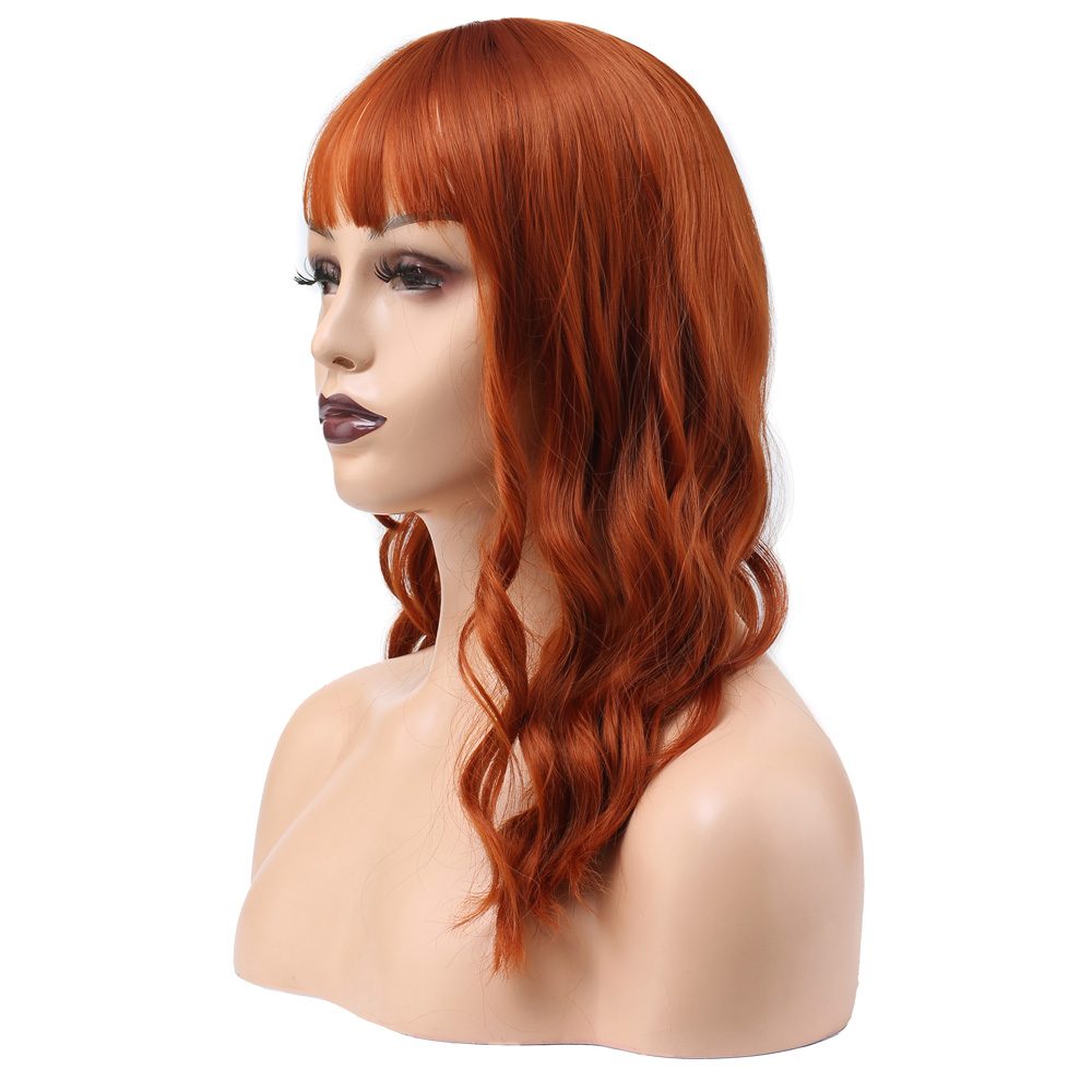 Kanekalon Fiber Synthetic Wig with Wavy Short Custom Bangs / Copper