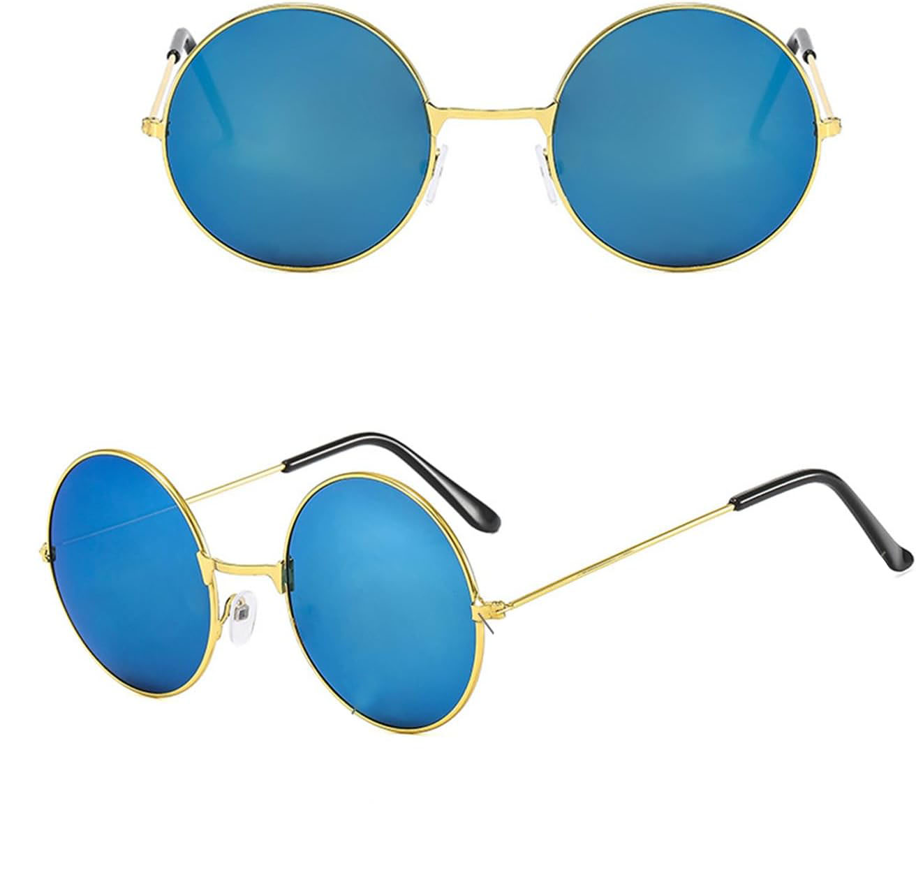 Round Glass John Lennon Style Blue Glasses with Gold Frame