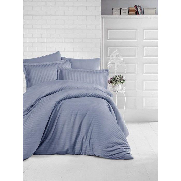 Striped Single Satin Duvet Cover Set Anthracite