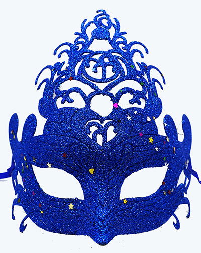 Blue Color Party Mask - Bright Blue Glitter Prom Mask 21x20 cm