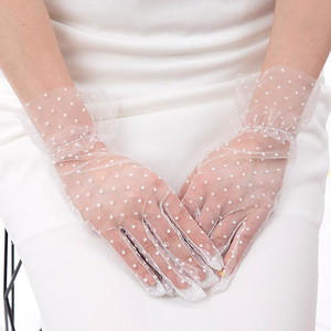 Short Length Guipure White Polka Dot Tulle Gloves White Color