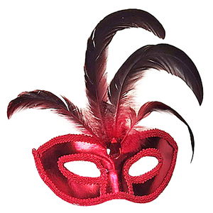 Red Color Patent Leather Coating Red Feather Party Mask 18x20 cm