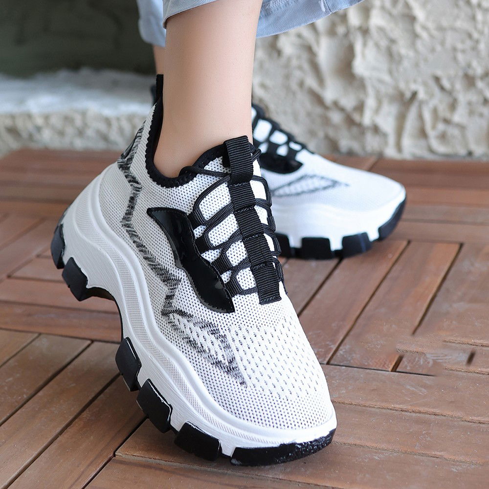 White Tricot Lace-Up Sneakers