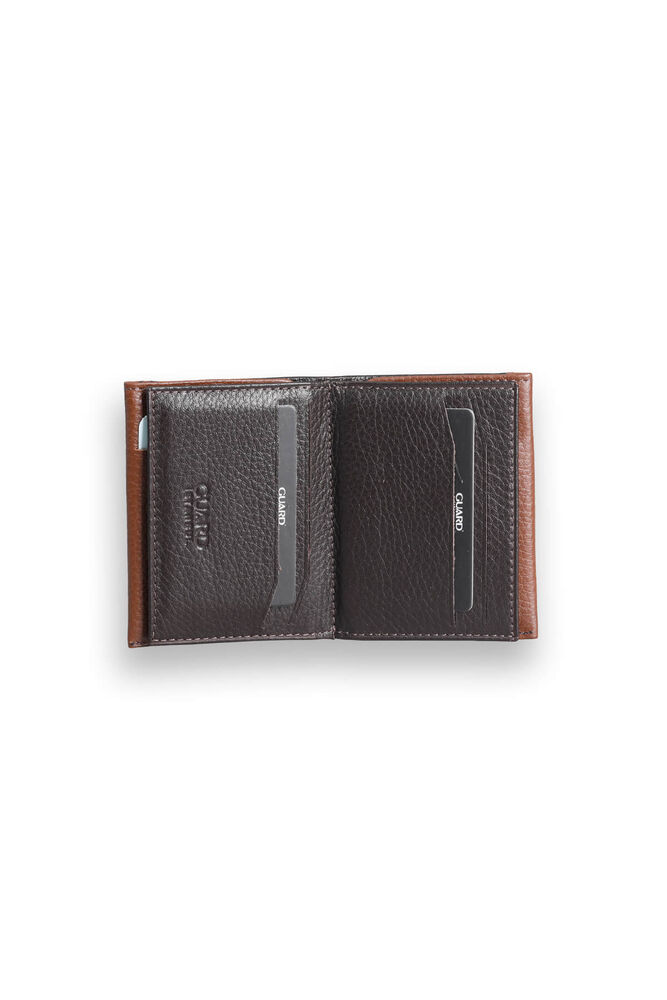 Brown - Tan Genuine Leather Card Holder with Dual Color Compartments