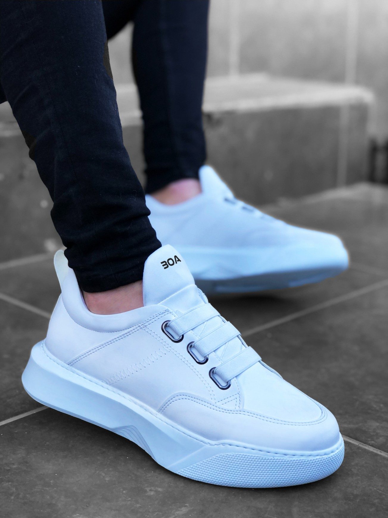 Men's High Sole White Sneakers with Straps