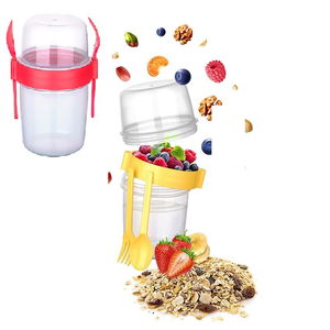 Double Container - Portable Muesli - Snack Container with Fork and Spoon 800 ML