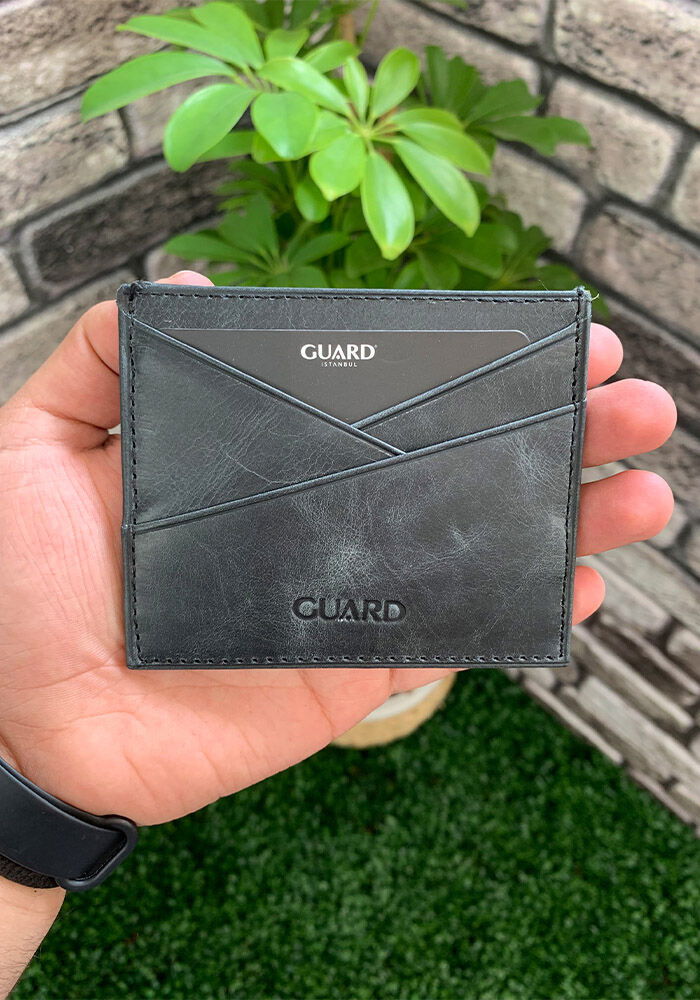 Antique Black Leather Card Holder