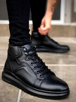 Inside Out Genuine Leather Zippered Black Men's Sport Ankle Boots