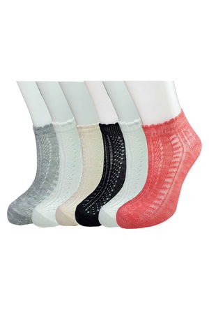 6 Pcs Knit Embroidered Women's Fancy Ankle Socks