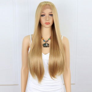 Straight Kanekalon Fiber Synthetic Tulle Wig / Caramel / Platinum Highlights