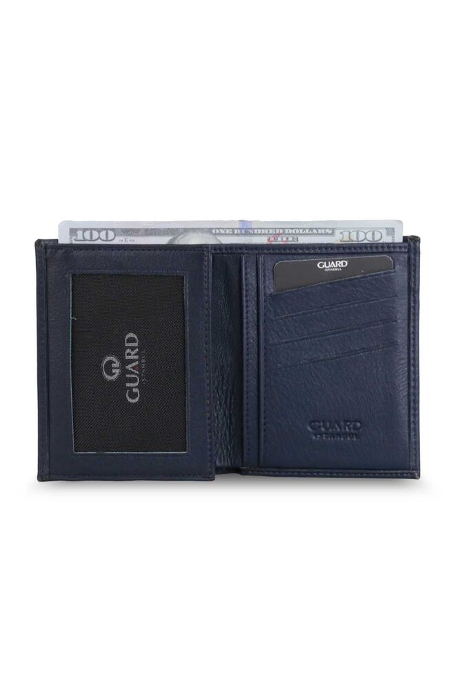 Navy Blue Leather Men's Wallet with Cross Card Compartment