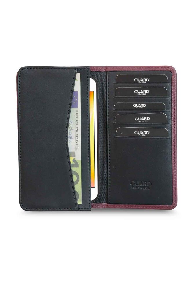 Burgundy Black Leather Portfolio Wallet with Phone Entry