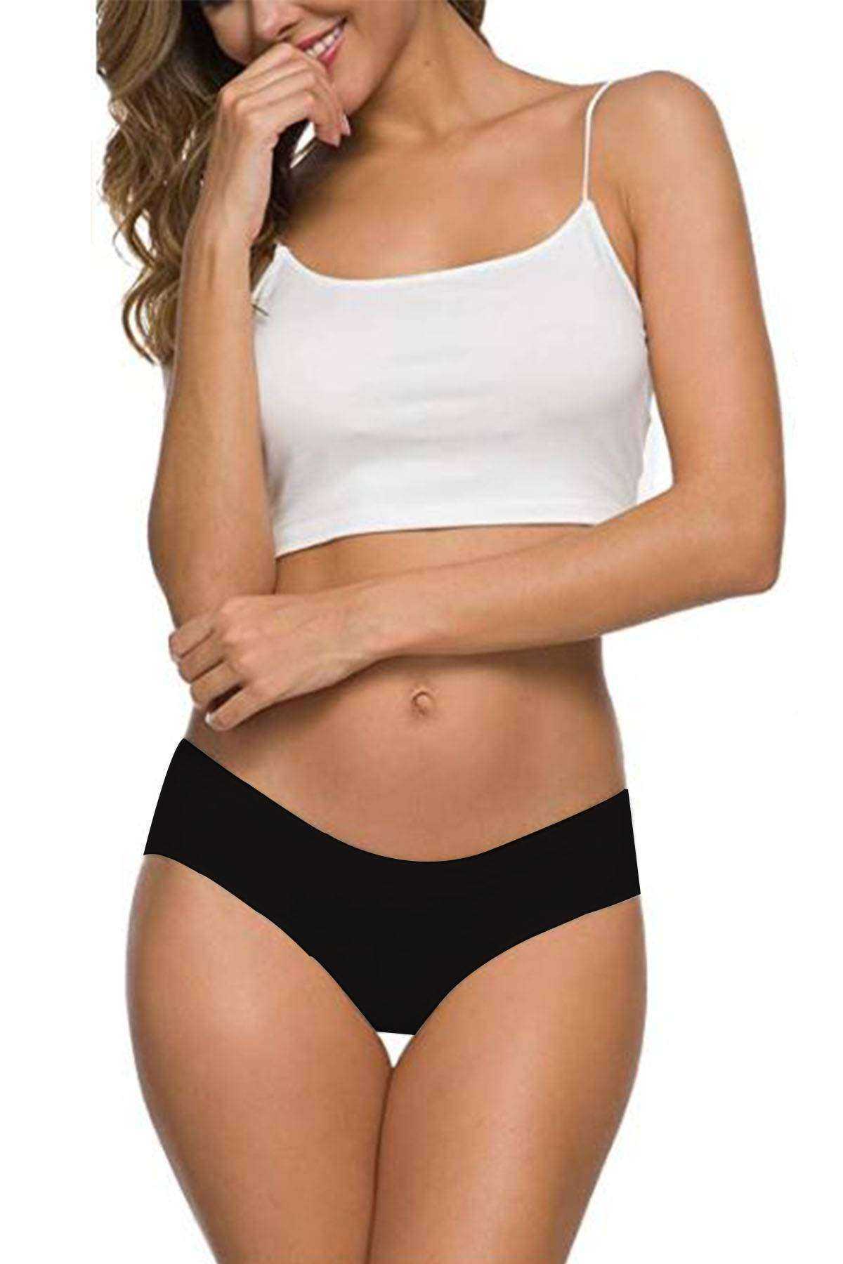 2Pcs Women's Seamless Laser Cut Stretchy Non-marking Panties Black