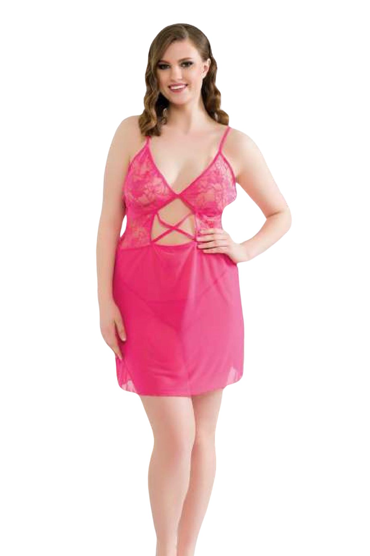 Women's Fancy Plus Size Tulle Nightgown Harness Erotic Outfit 5327 Pink - Turk