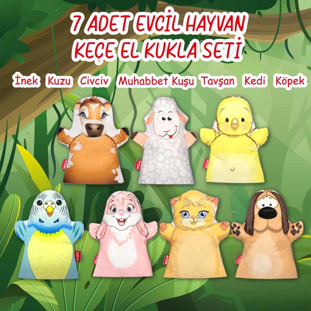 7 Piece Pets Hand Puppet Set , Educational Toy