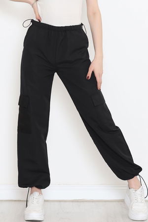 Cargo Pocket Parachute Fabric Pants Black