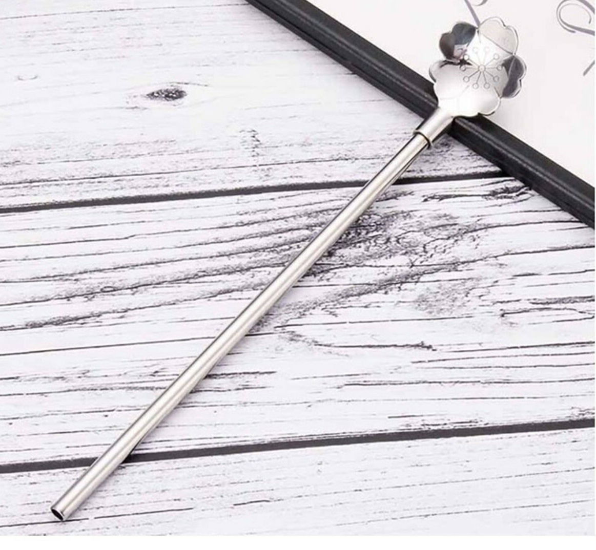 Stainless Metal 2-Piece Straw Brush Set with Spoon