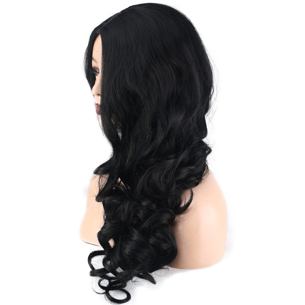 Long Kanekalon Fiber Synthetic Wig with Wavy Bangs / Dark Chestnut