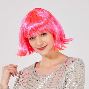 Candy Pink Color Party Wig Blunt Hair