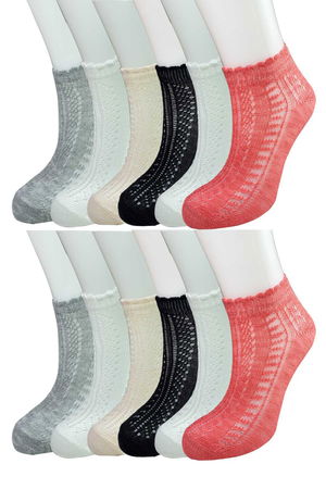 12 Pcs Knit Embroidered Women Fancy Ankle Socks