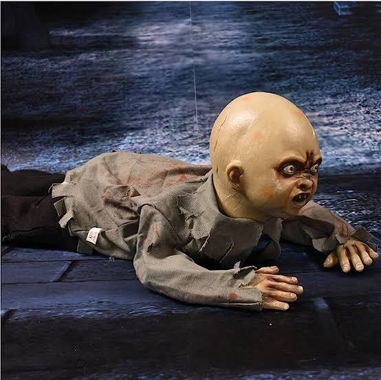 Floor Crawling Moving Doll Ghost Zombie Decor with Sound Light and Sensor 30x85 cm