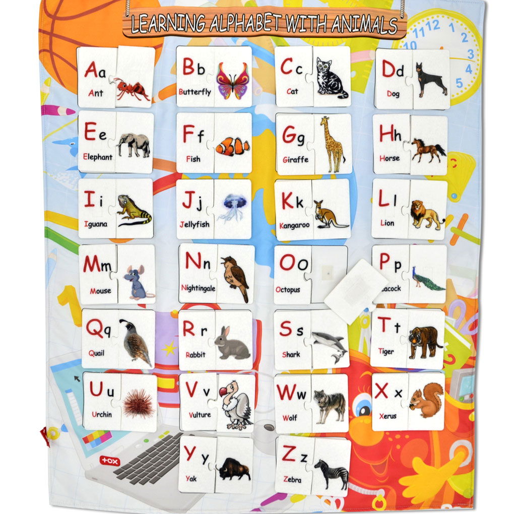 English Alphabet Part-Whole Animals Matching Felt Velcro Wall Board , Educational Toy