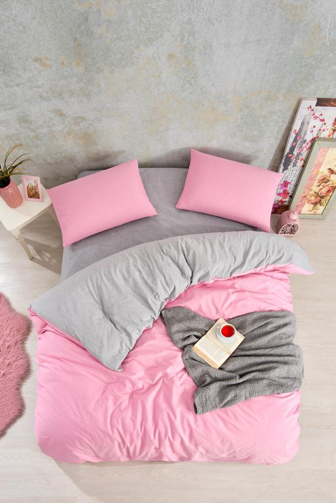 Solid Color Pink Double Duvet Cover Set