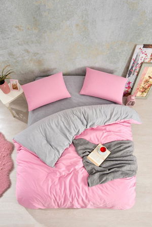 Solid Color Pink Double Duvet Cover Set