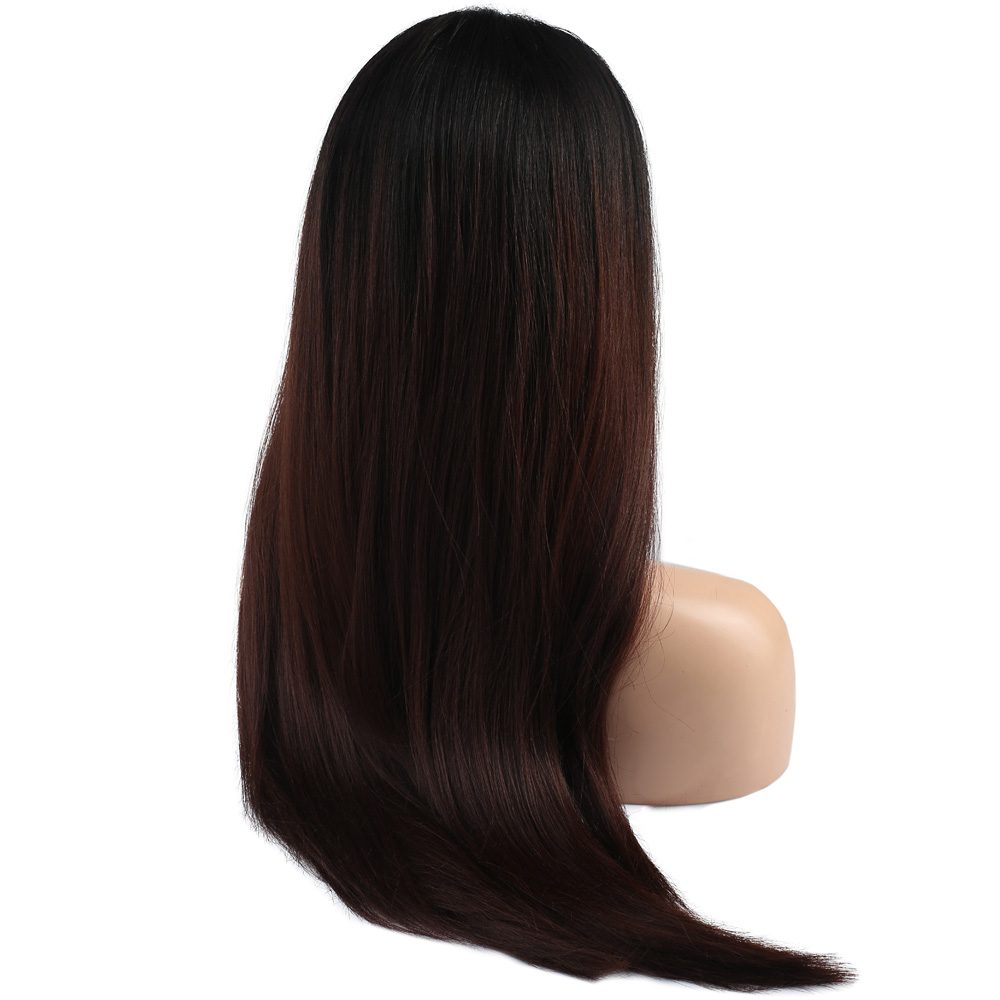 Straight Kanekalon Fiber Synthetic Tulle Wig / Black / Dark Brown Ombré