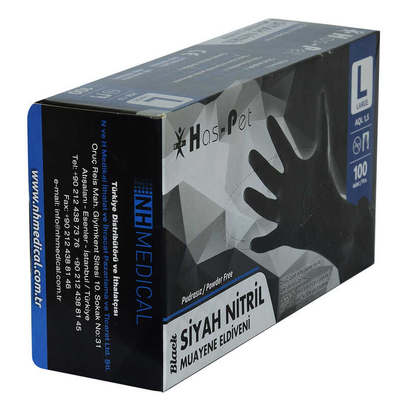 Powder Free Black Nitrile Gloves Large Size (L) 100 Pack