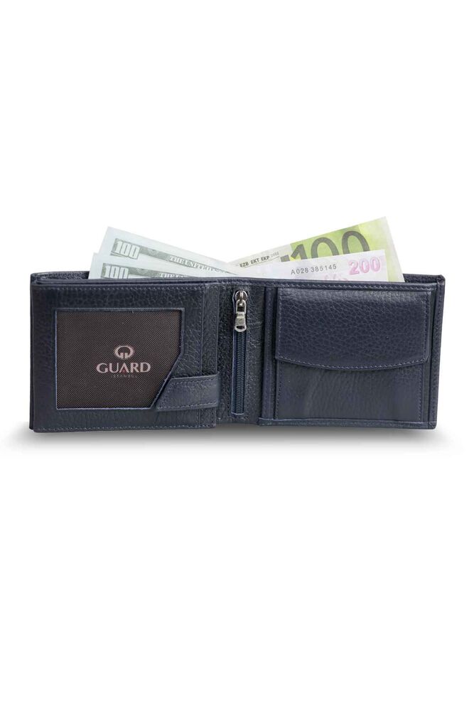 Navy Blue Leather Men's Wallet with Coin Compartment