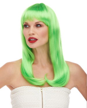 Green Color Long Straight Party Wig