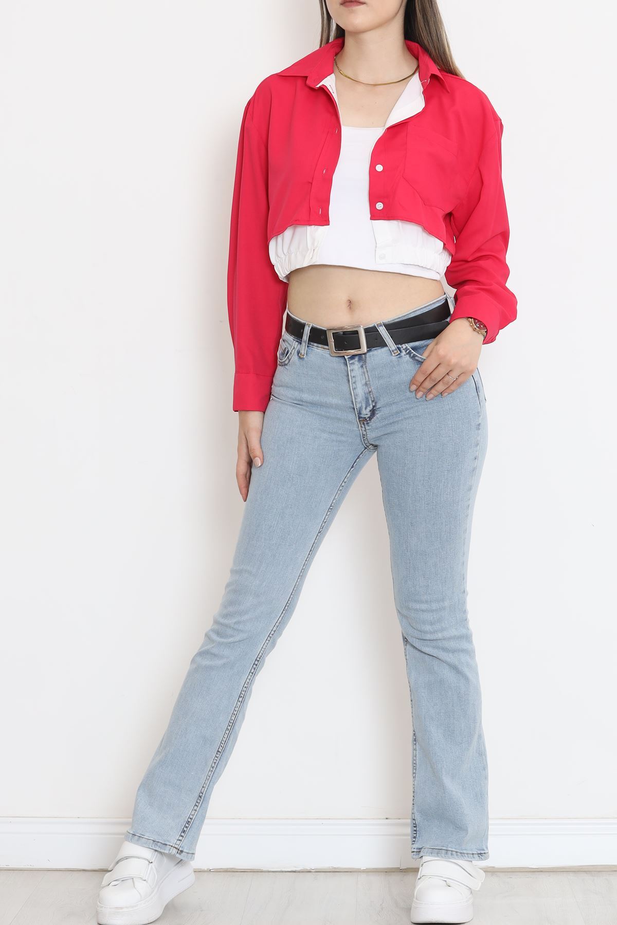 Crop Pocket Shirt Fuchsia