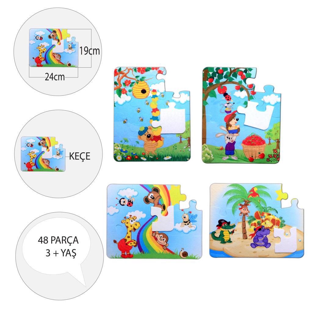 4 Set - 48 Piece Rainbow and Apple Bear 3+ Felt Jigsaw Puzzle - 3 Year Old Puzzle