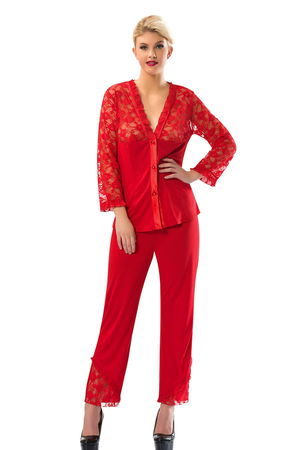 Red Combed Pajama Set