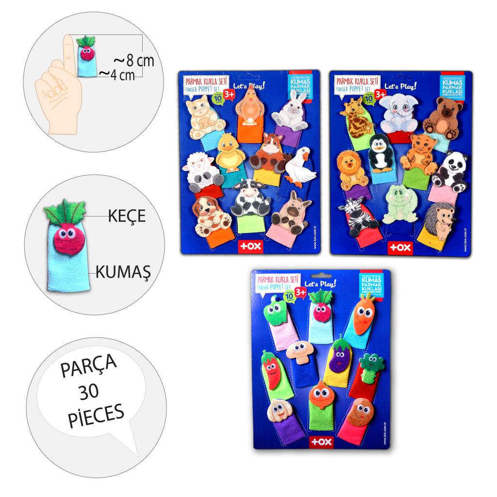 3 Set - 30 Pieces Pets, Wild Animals and Vegetables Finger Puppet