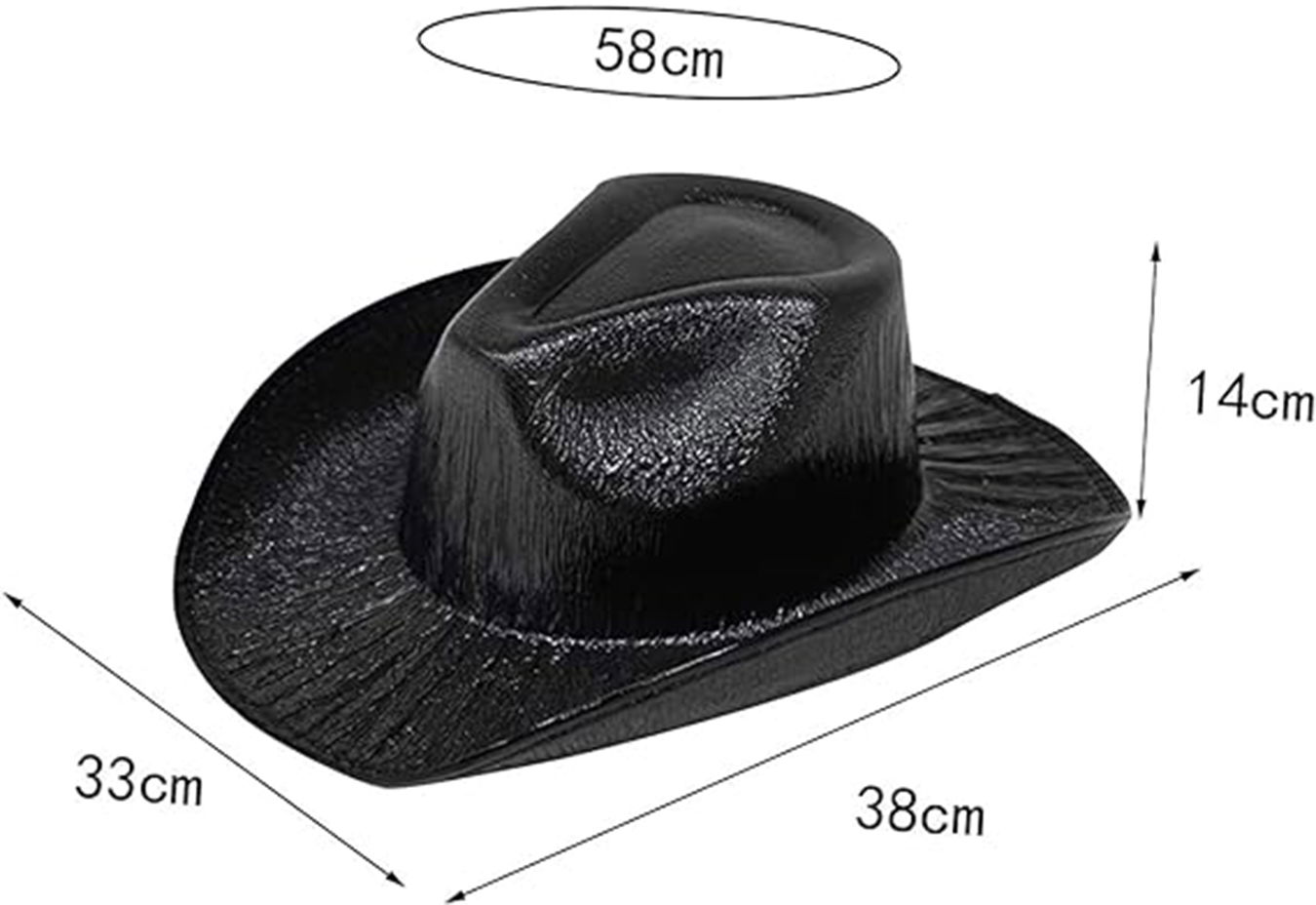 Neon Hologram Cowboy Model Party Hat Black Adult 39X36X14 cm