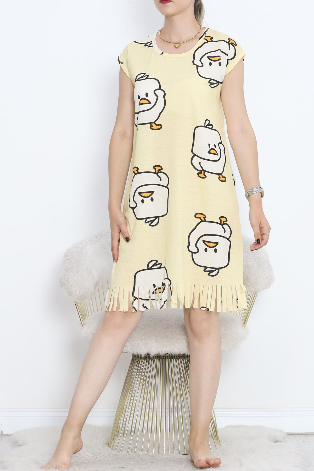 Printed Rotation Tassel Dress Light Yellow