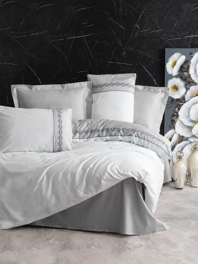 Embroidered Double Sateen Duvet Cover Fedor Gray