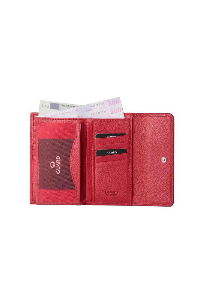 Red Genuine Leather Ladies Wallet with Snap Fastener