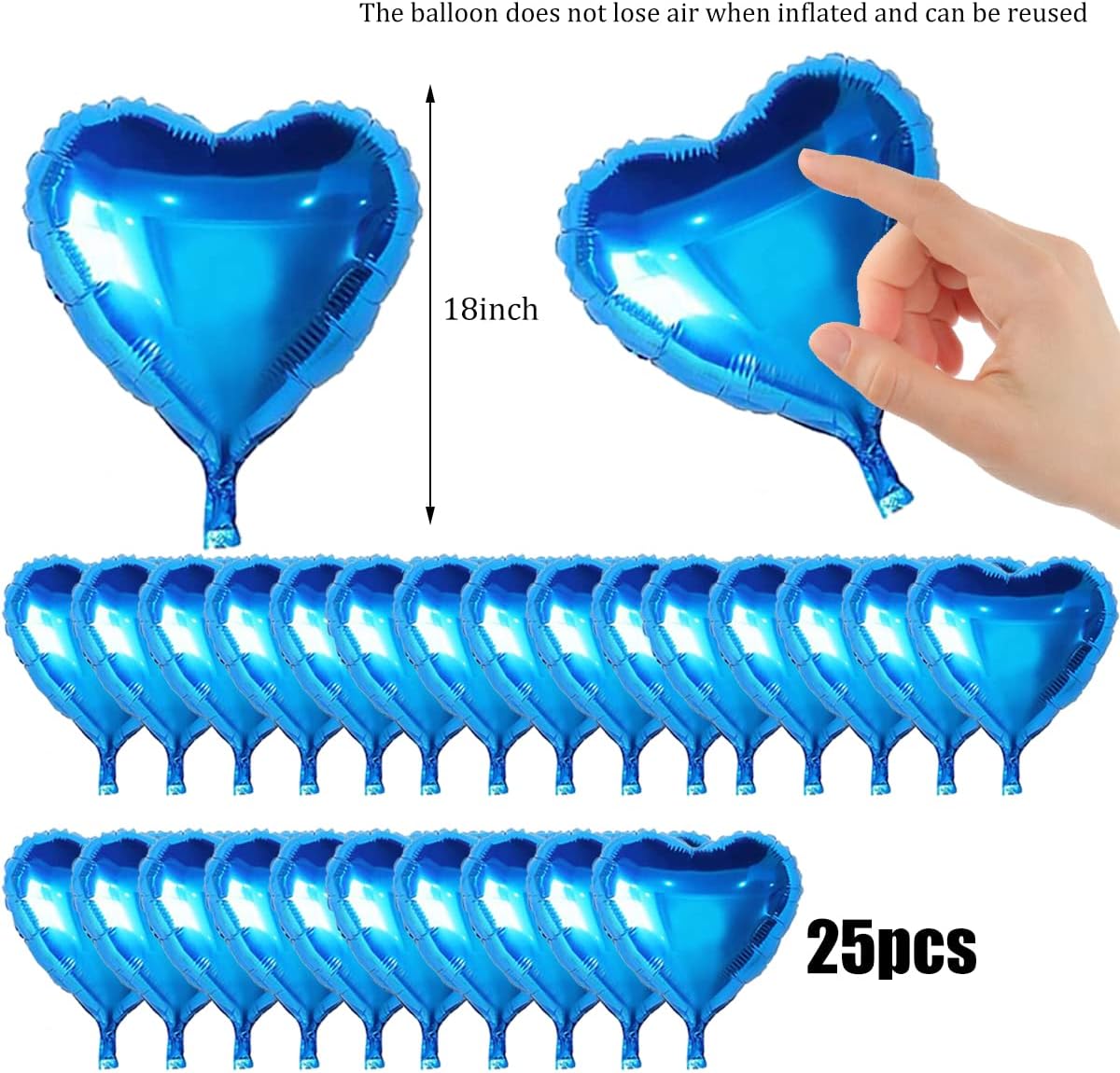 Metalized Shiny Blue Heart Shaped Flying Balloon Foil 18inch 45cm 25Pcs