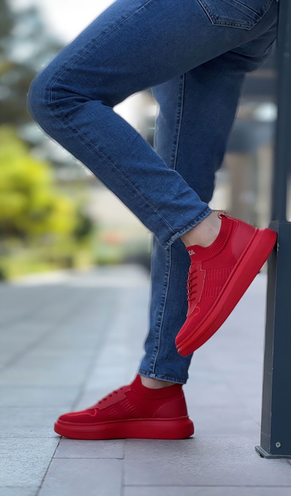 Custom Knitted Tricot Style Red Color Sneakers